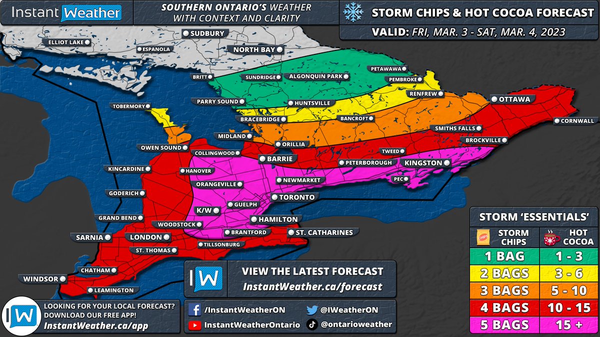 #ONStorm #ONwx It's backkkk... you asked, and we delivered! Introducing the new and improved 'Storm Chips &amp; Hot Cocoa' forecast ❄️