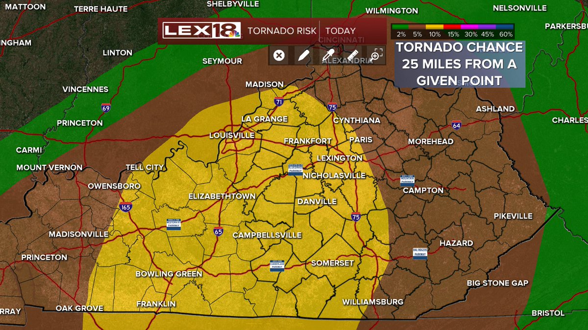 TORNADO RISK: According to the NOAA Storm Prediction Center, the chance of tornado in our area has increased to 10%.

High winds to hurricane force are possible. The warm front is easily seen setting the stage. MORE: bit.ly/3Yhki9i