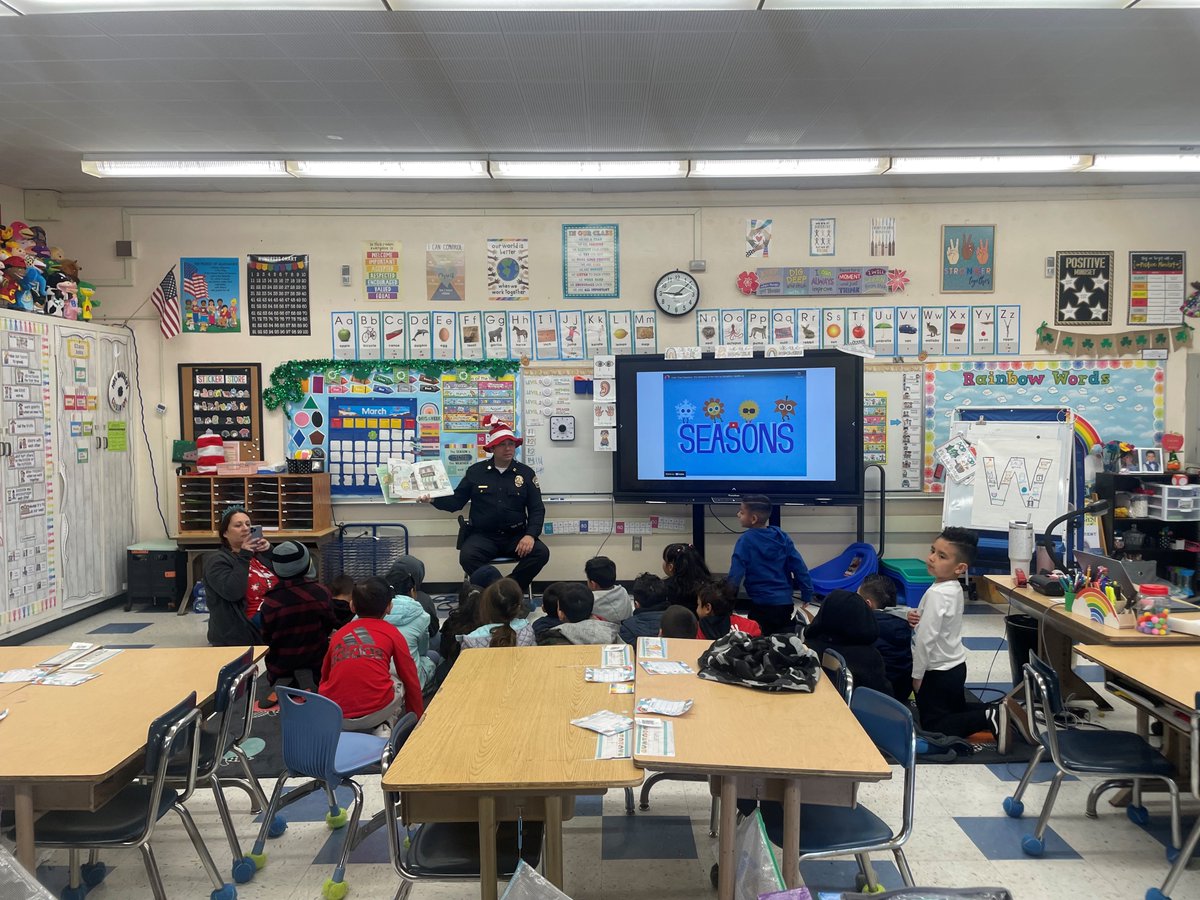 Airport Police Captain Anthony Boiselle with VNY read to students at Stagg Street Elementary School in Lake Balboa in celebration of Read Across America Week. He read 'The Smart Cookie' by Jory John and Pete Oswald to 50 students in kinder & 2nd grade.
