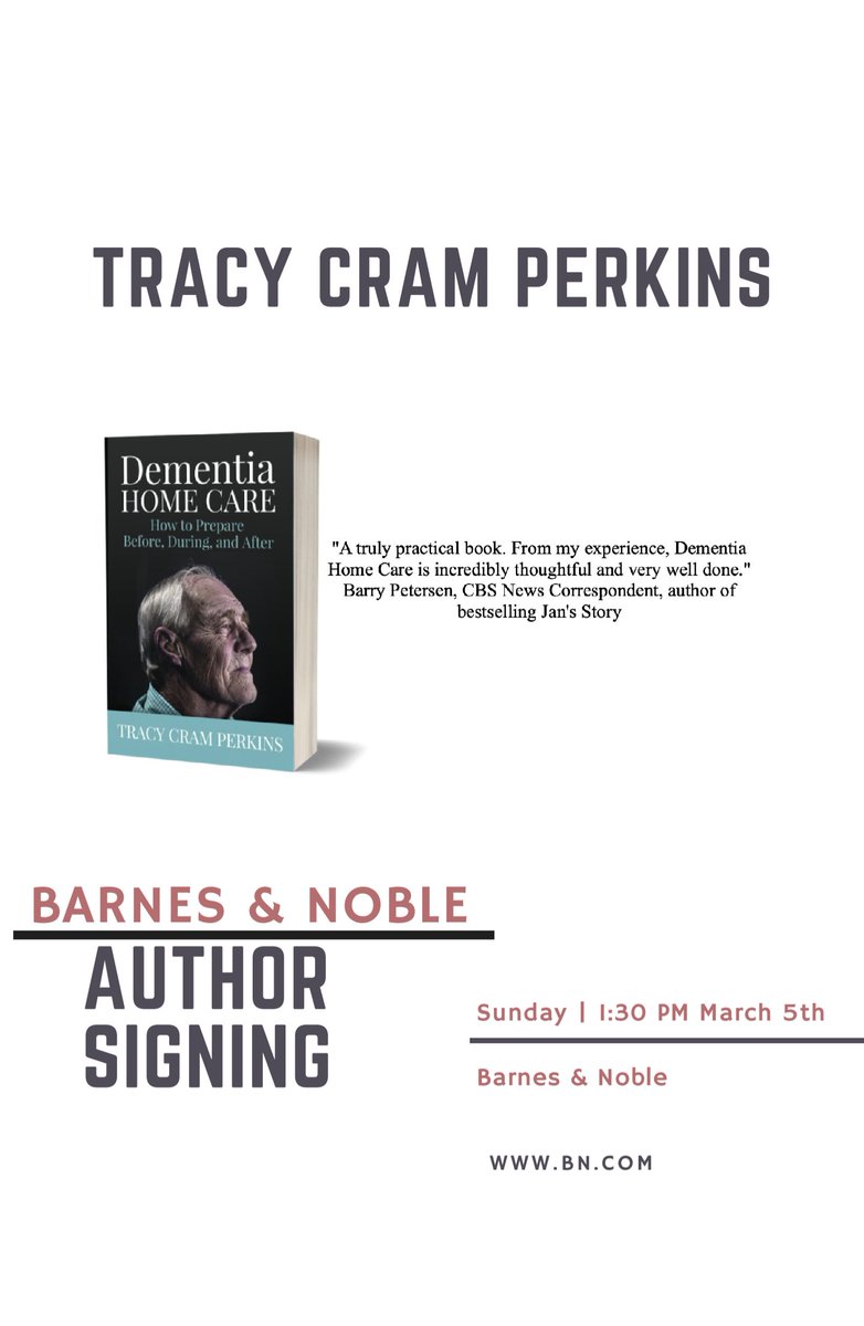 Join us, Boise! Sunday March 5th at 1:30pm, we're pleased to have local author Tracy Cram Perkins. She is the author of Dementia Home Care; How to Prepare Before, During and After. Stop by for this wonderful presentation and book signing.