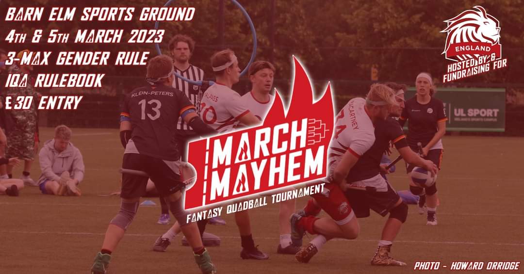 Looking forward to March Mayhem tomorrow! 🔥

I'd you want to watch some great quadball (feat. national team athletes from all over Europe), come down to Barn Elms Sports Ground tomorrow or Sunday!

info ➡️ facebook.com/events/s/march…