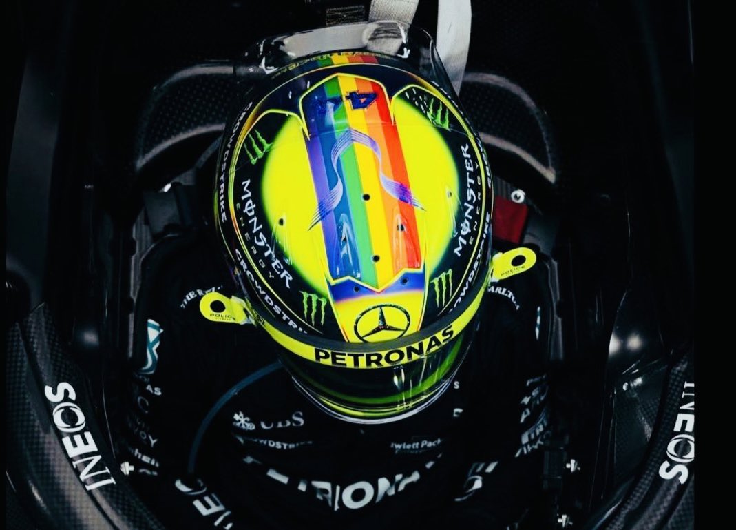 allaboutmayetml's tweet photo. Thank you, Lewis, for wearing an #LGBTQ+-themed helmet for the #BahrainGP. Support from straight celebs such as Hamilton is so valuable, especially in countries where LGBTQ+ rights are suboptimal. We at Racing Pride aim to defend the interests of LGBTQ+ people in all motorsport. https://t.co/5CLoNT6YPj