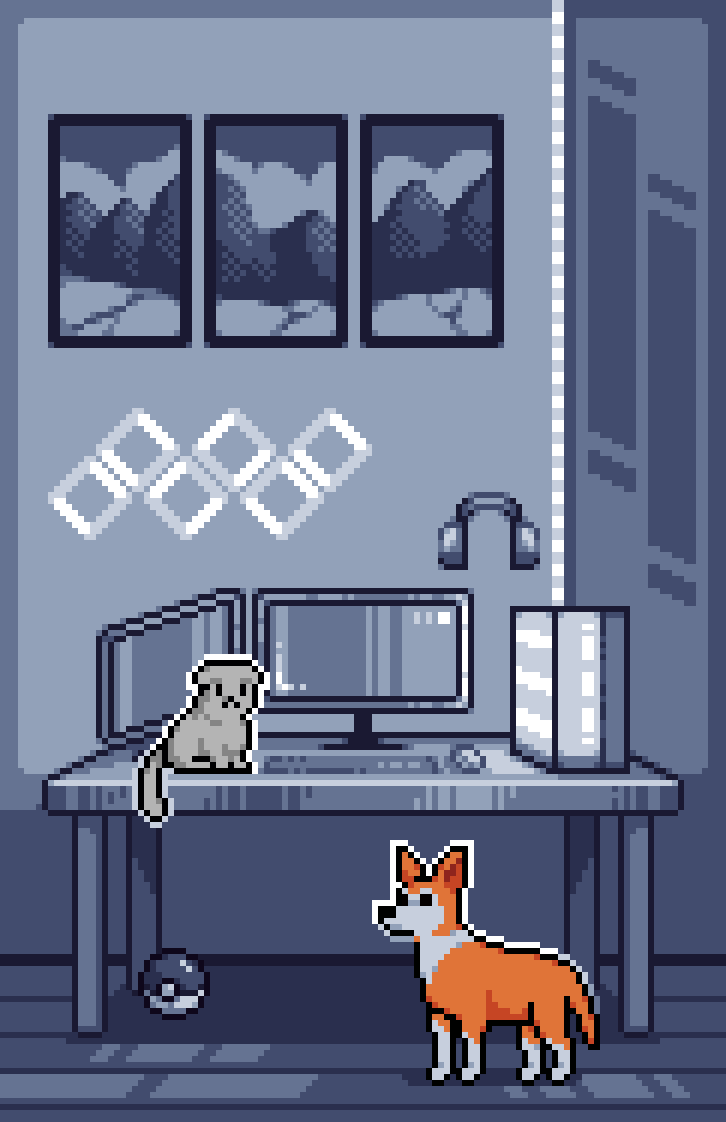 Pixel art wallpaper commision done! Enjoyed working in monochrome #pixelart
