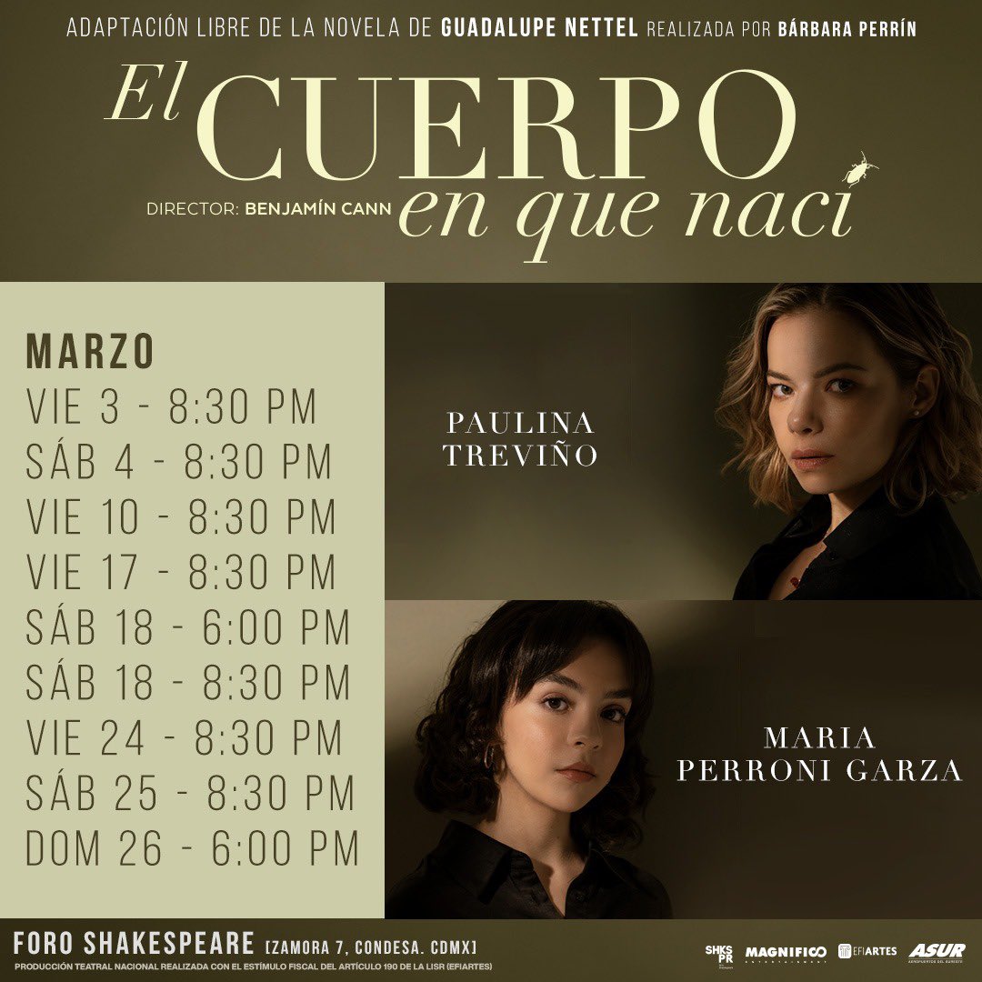 Les dejamos el rol de los elencos de este mes de marzo. Las 3 están magníficas así que la van a disfrutar de igual forma. 😎 🎫 t.ly/NrQB #ElCuerpoenqueNací @TamaraVallarta @pautrevino @ForoShakespeare