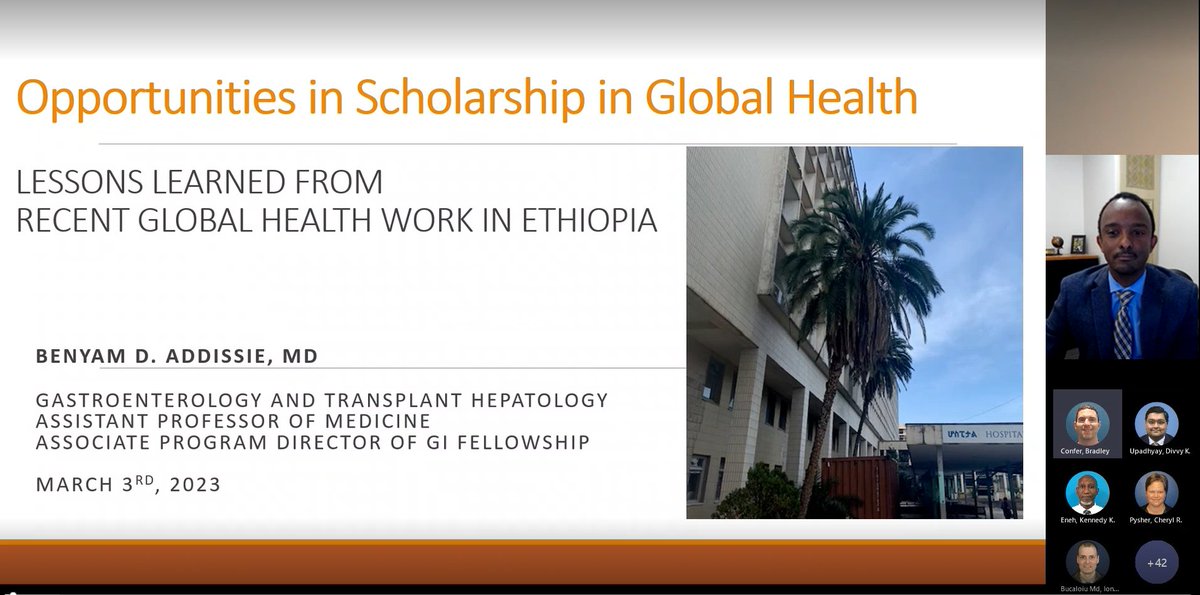 📢Happening now!  

<a href="/GeisingerHealth/">Geisinger</a> Medicine Grand Rounds  <a href="/BenyamDAddissie/">Benyam D Addissie</a> speaking about 
"Opportunities in Scholarship in #globalhealth  - Recent Global Health Work in Ethiopia"

@RuchitShahDO <a href="/DarshanSutharDO/">Darshan Suthar, DO, ABOM-D, CNSC</a> 
<a href="/AmerGastroAssn/">American Gastroenterological Association (AGA)</a> <a href="/SPHMMC_Official/">St. Paul's Hospital Millennium Medical College</a> <a href="/FMoHealth/">Ministry of Health ETHIOPIA</a> 
<a href="/Hailem_desalegn/">Hailemichael Desalegn MD,PhD</a>