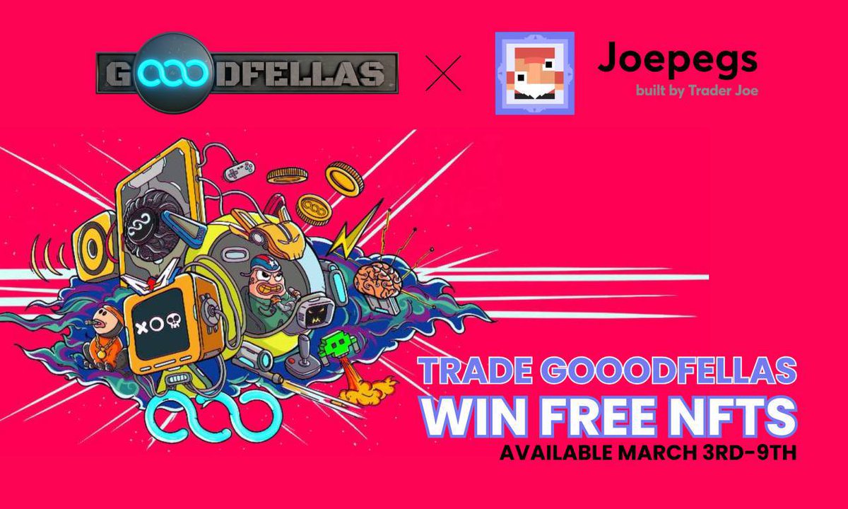 joepegsnft's tweet photo. Join us for an epic NFT trading contest with one of the hottest projects on #BNBChain, @Gooodfellas_Nft 🤙🏼

Simply buy or sell GF NFTs on 📍Joepegs Marketplace to WIN 🤑

💰Prizes: 5 GF #NFTs
📅Campaign period: Mar 3rd-Mar 9th

The more you trade, the better your odds of winning! https://t.co/1oY1nPcZCw
