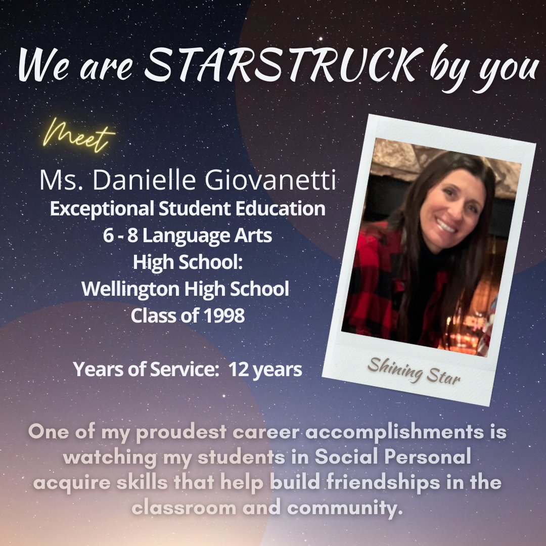 The School District recognized this week, February 27 – March 3, as Public Schools Week! We’re Starstruck by Ms. Giovanetti!
<a href="/pbcsd/">The School District of Palm Beach County</a> <a href="/WellingtonHSFL/">Wellington High School</a>  <a href="/sdpbc_lindsay/">Lindsay Ingersoll</a> <a href="/kgwhetsell/">KW</a> 
 #StarstruckPBC #PBCAlumni 
#ShiningStarPBC