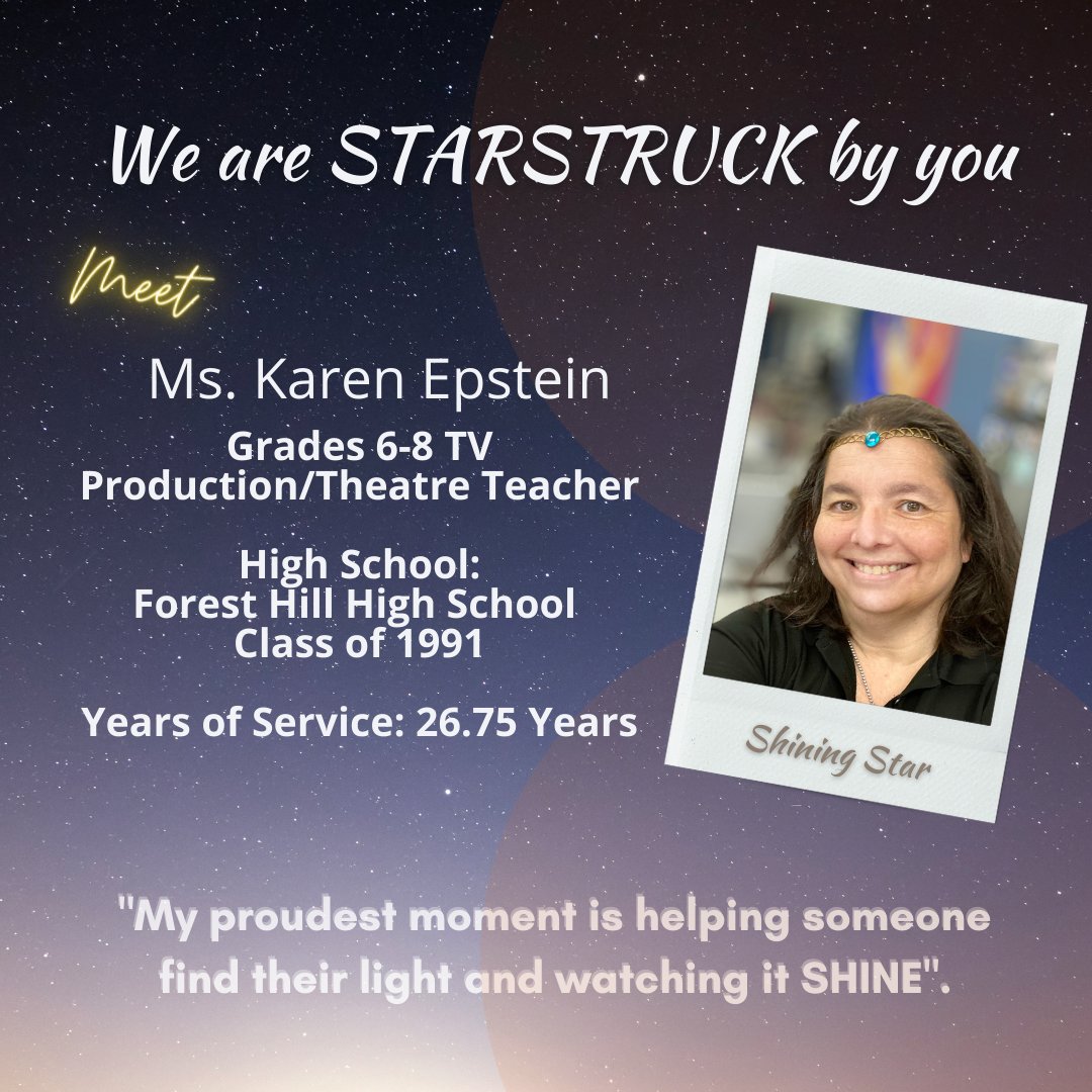 The School District recognized this week, February 27 – March 3, as Public Schools Week! We’re Starstruck by Ms. Epstein!
<a href="/pbcsd/">The School District of Palm Beach County</a> <a href="/ForestHillHS/">Forest Hill</a>  <a href="/kgwhetsell/">KW</a> 
 #StarstruckPBC #PBCAlumni 
#ShiningStarPBC