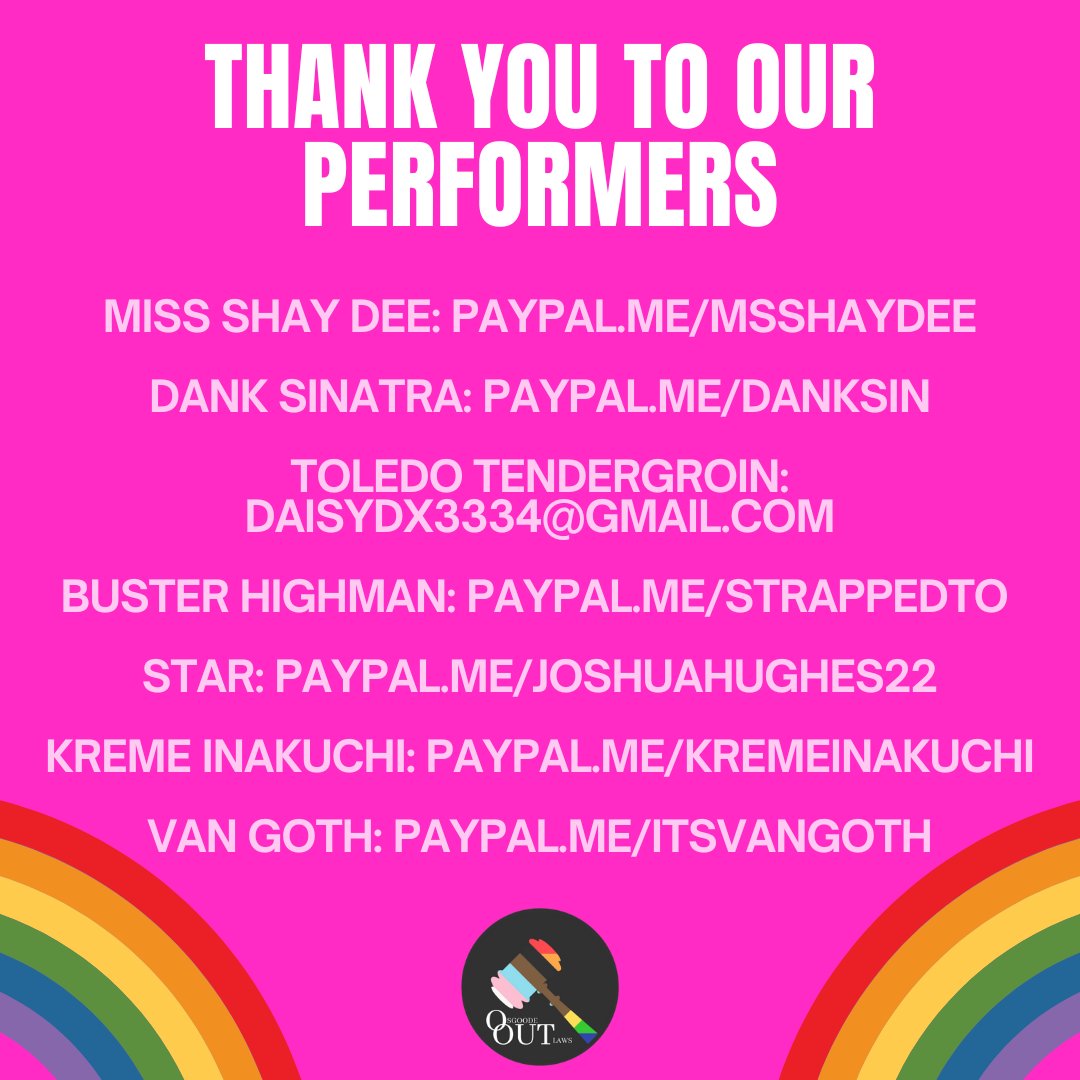 Didn't get a chance to tip our performers last night? Want to show some extra appreciation to these drag artists? Feeling particularly generous? Check out these links to send some $$$ their way!