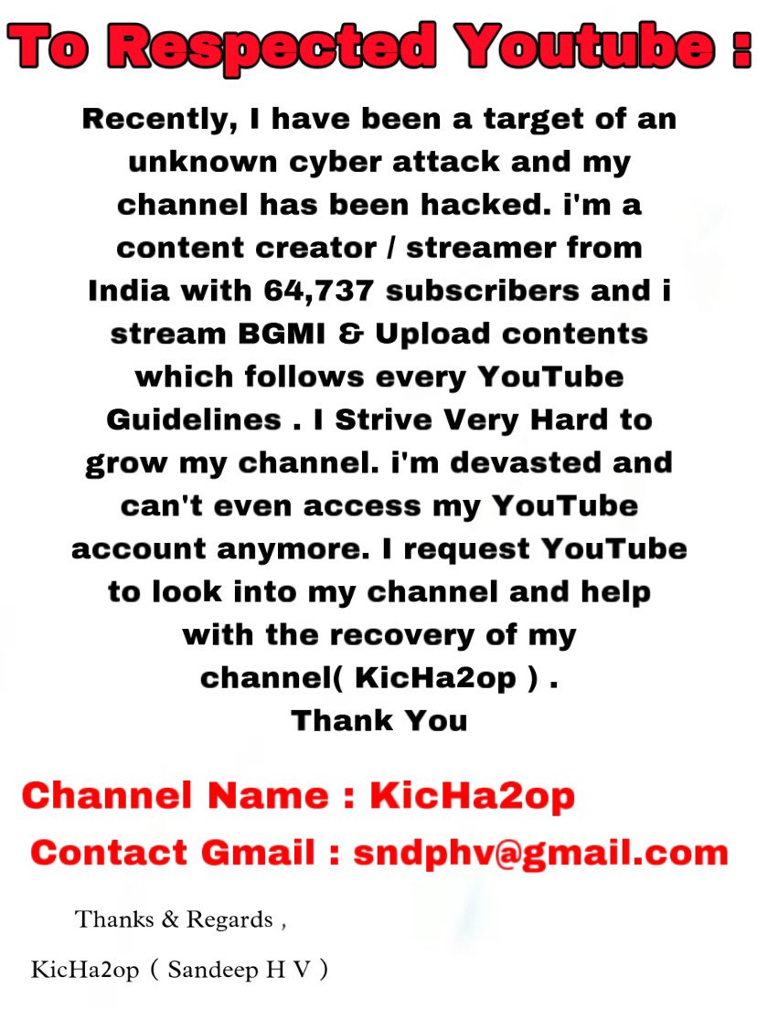 KicHa2op's tweet photo. Please Help me @TeamYouTube @YouTubeIndia @YouTubeCreators @YouTubeGaming @YouTube https://t.co/AESdZcSUQ4