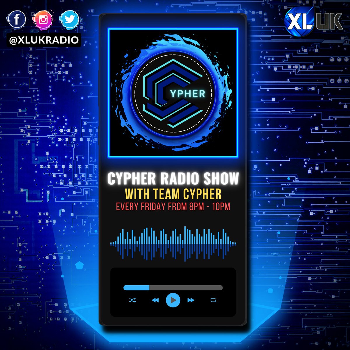 xlukradio's tweet photo. Who's in the party mood? Because it's Friday &amp; let's get it in with the biggest anthems to set in motion the good vibes towards the weekend. Up first is Team Cypher for the loudest show on XL:UK Radio that'll be bringing you all the awesome new music &amp; everything else in between! https://t.co/gQVziRXMpY