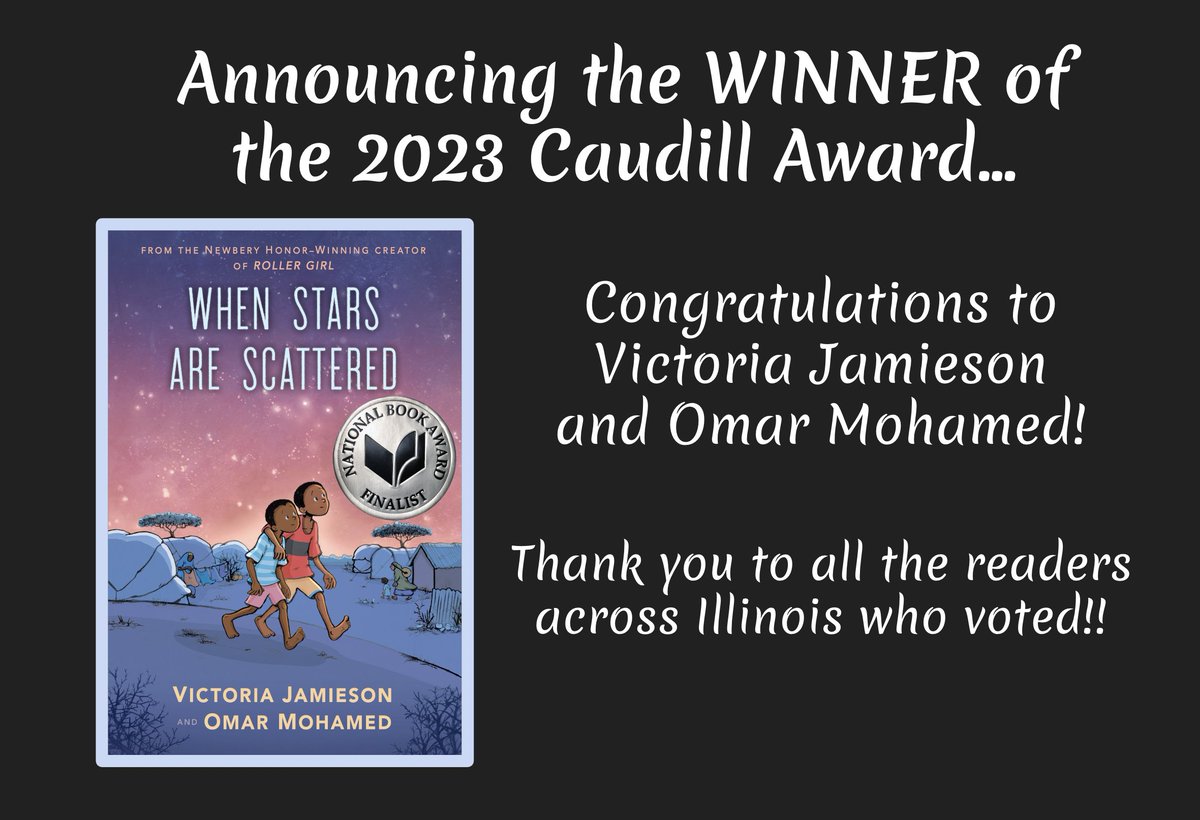 Congratulations to <a href="/JamiesonV/">Victoria Jamieson</a> and <a href="/dantey114/">Omar MO</a>!! Thank you to all the Illinois students who read #Caudill books this year and voted for their favorite.