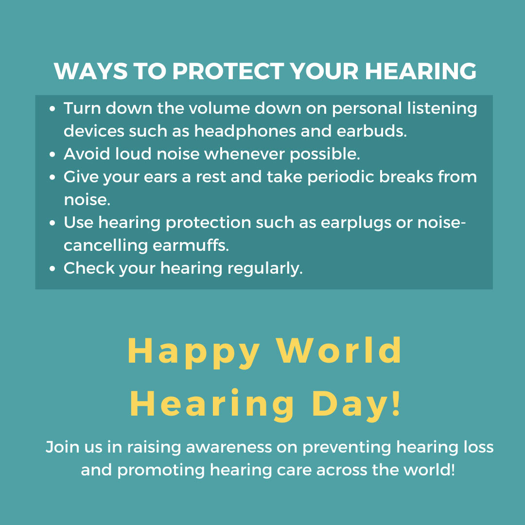 Happy World Hearing Day! Ear and hearing care is such an important part of healthcare that can be often overlooked. Help preserve your hearing by practicing safe listening skills and having your hearing checked by a hearing healthcare professional.