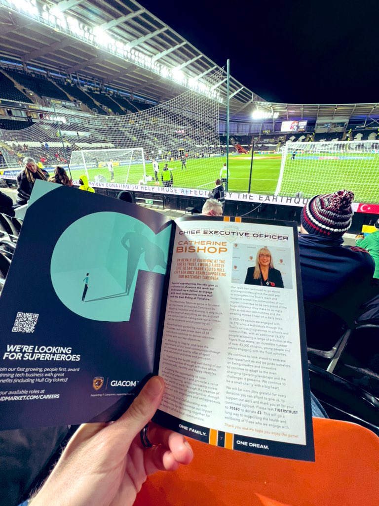 Stephen_Logan's tweet photo. Great to see @cathbishop16 @tigerstrust featured in the programme for tonight’s game. #InspiredCommunities https://t.co/62vvrBNFL7