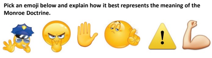 BigHistoryGeek's tweet photo. Ss analyzed and shared different political cartoons to better understand the purpose of the Monroe Doctrine. After, they had to pick an emoji that best represented its meaning. What would you pick?
#RCSWMS #RCSLearn https://t.co/k8iUQ3aq6S
