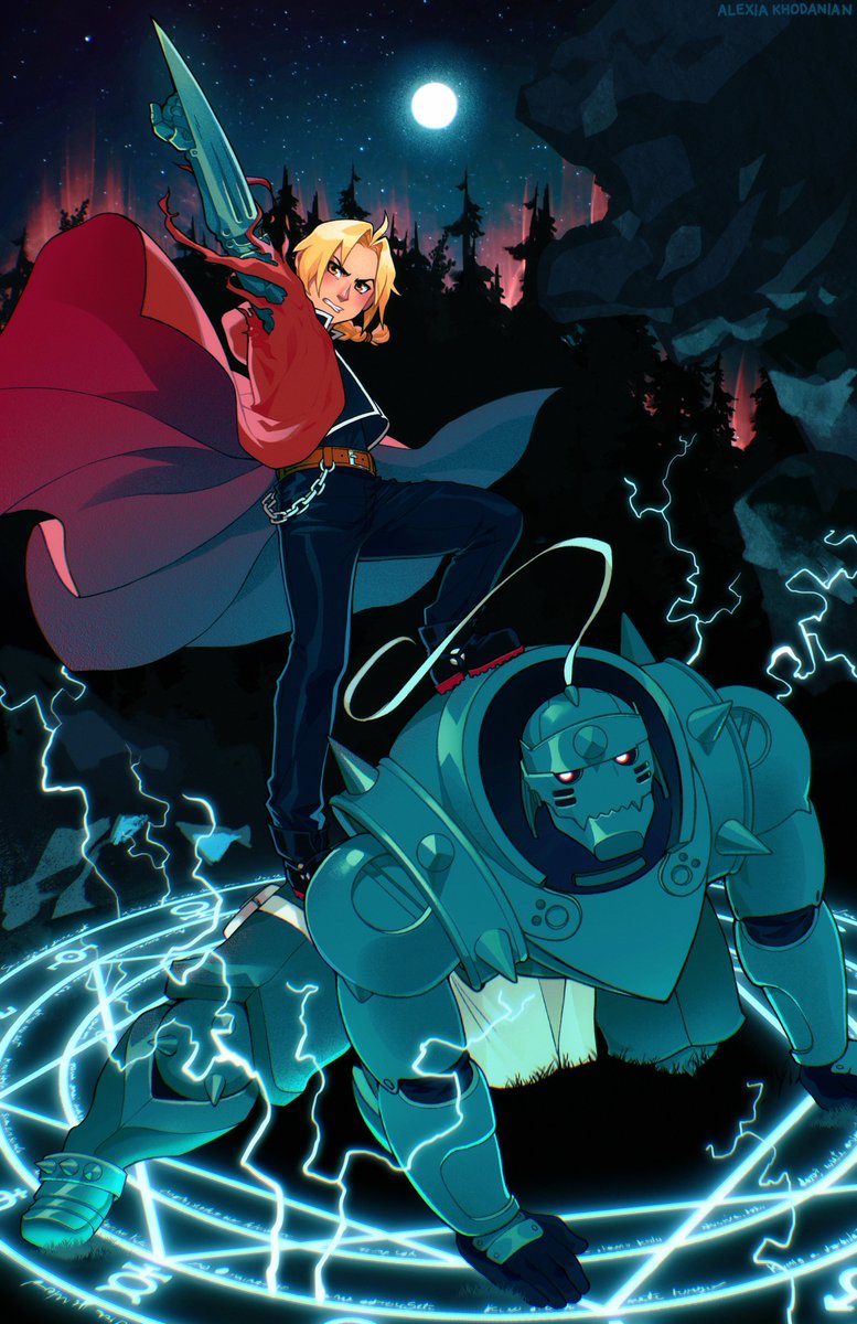 alexiakhodanian's tweet photo. doing alchemy in a forest at night idk just boy things #FMAB #fma https://t.co/KtFmwJXSmQ