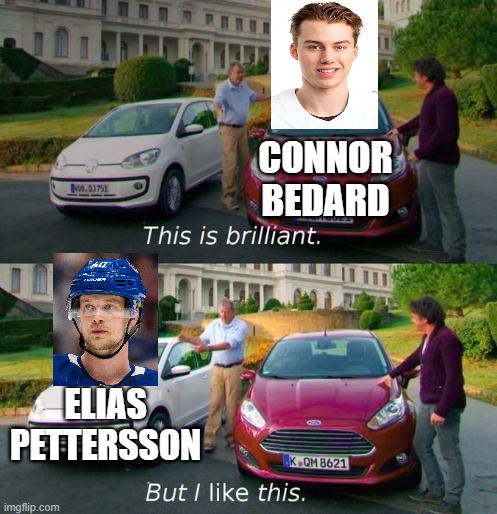 I mean... as a Canucks fan, I cannot be the only one who prefers Pettersson over the hype, right? I made this meme.

#Canucks #ConnorBedard #EliasPettersson