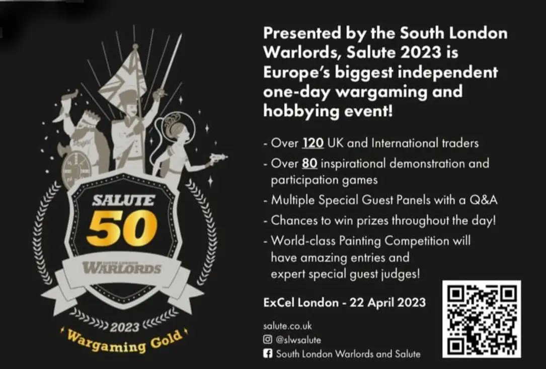 PLEASE PRE-ORDER NOW.

We are pleased to announce that we have been invited back to SALUTE, Excel London on Sat 22nd April:
southlondonwarlords.co.uk/salute

We will bring as much stock as we can, but please pre-order as stock will be limited on the day.

eurekaminuk.com/pages/salute-5…

 - Nick
