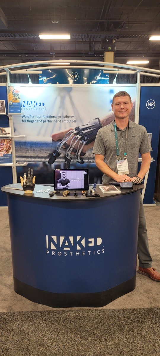 It's Day 3 of #AAOP2023! The #NPTeam is ready and excited to answer all your questions. Stop by booth #721 to learn more about our functional prostheses and to see how #NPChampion #Ambassador Jaime uses his device! #NakedProsthetics #ItsAllAboutFunction #ProstheticFingers