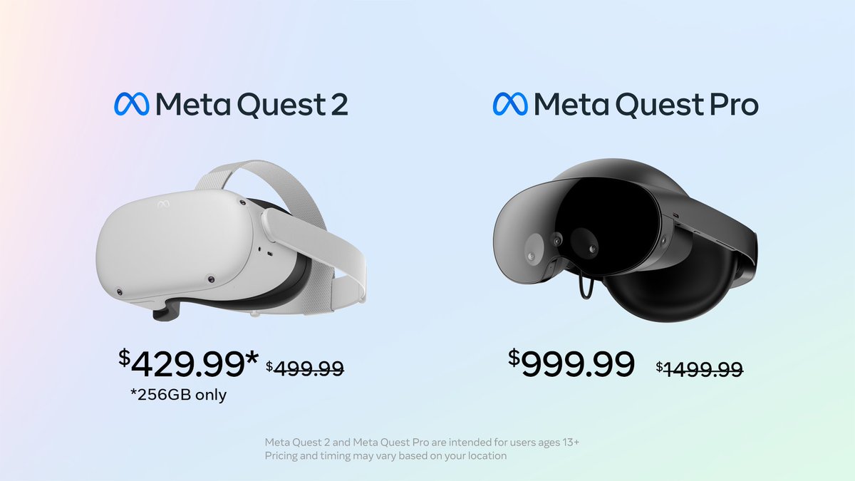 There has never been a better time to jump into VR 😎

Meta Quest 2 (256GB): $429.99
Meta Quest Pro: $999.99

Pricing and timing may vary based on your location.

Read more: metaque.st/3JahDtX