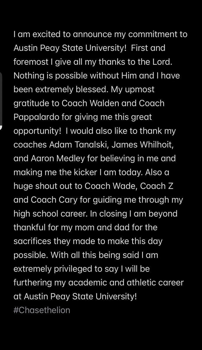100% Committed!!🎩🔴 #AGTG <a href="/GovsFB/">Austin Peay Football</a> @APSUCoachSW  <a href="/CoachPappalardo/">Joe Pappalardo</a> @DCA_fb <a href="/DCA_strength/">DCA Strength</a> <a href="/HKA_Tanalski/">Adam</a> <a href="/JamesWilhoit25/">James Wilhoit</a> <a href="/MedleyAaron/">Aaron Medley</a>