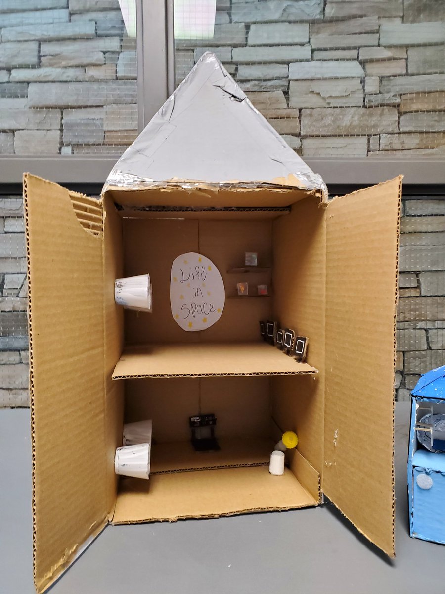 johnston_TJS's tweet photo. Loved seeing Mrs. Nagy's grade 6 spaceships.  A great way to measure surface area, show how astronauts live in space and be creative! https://t.co/8CeIsza7qd