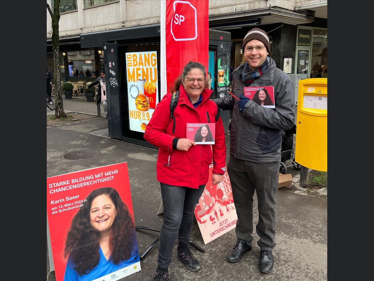 Morgen am 4.3.23 gibt es Standaktionen für die Wahlen und für die Kita-Initiative in Zürich Nord, 
um 10:00 Uhr am Sternen Örlikon und 
um 14:00 Uhr in Zürich-Affoltern.