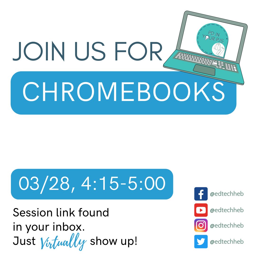 @HEBISD has gone 🤪CRAZY for #Chromebooks 🤪! Attend our March PD in your PJs online training for #Google Chromebook tips, tricks, and some fun! #HEBPJs #EdTechHEB