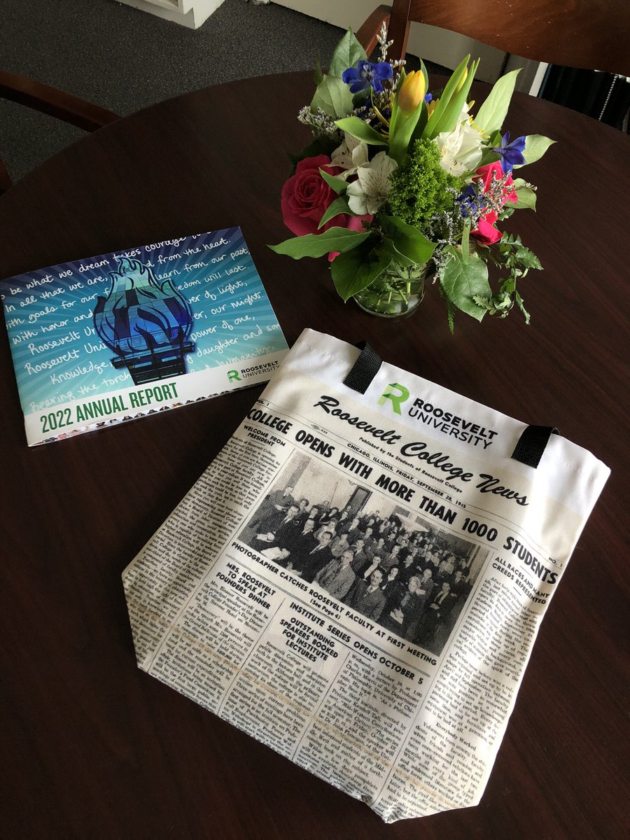 TheLittleProf's tweet image. Voted onto the #BoardOfTrustees at @RooseveltU today as a faculty member - if you zoom in on the fab newspaper tote, you will see that #DEI is in our DNA.