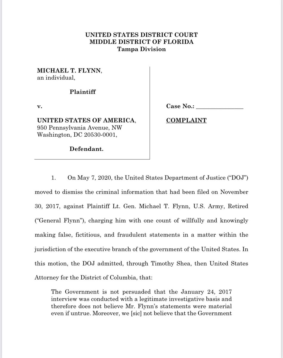 tracybeanz's tweet photo. 🚨🚨BREAKING: Michael T. Flynn (@GenFlynn) has just filed a lawsuit against the US Government for Malicious Prosecution and Abuse of process. I will thread this for you as soon as possible. https://t.co/i6ubY0E7yo
