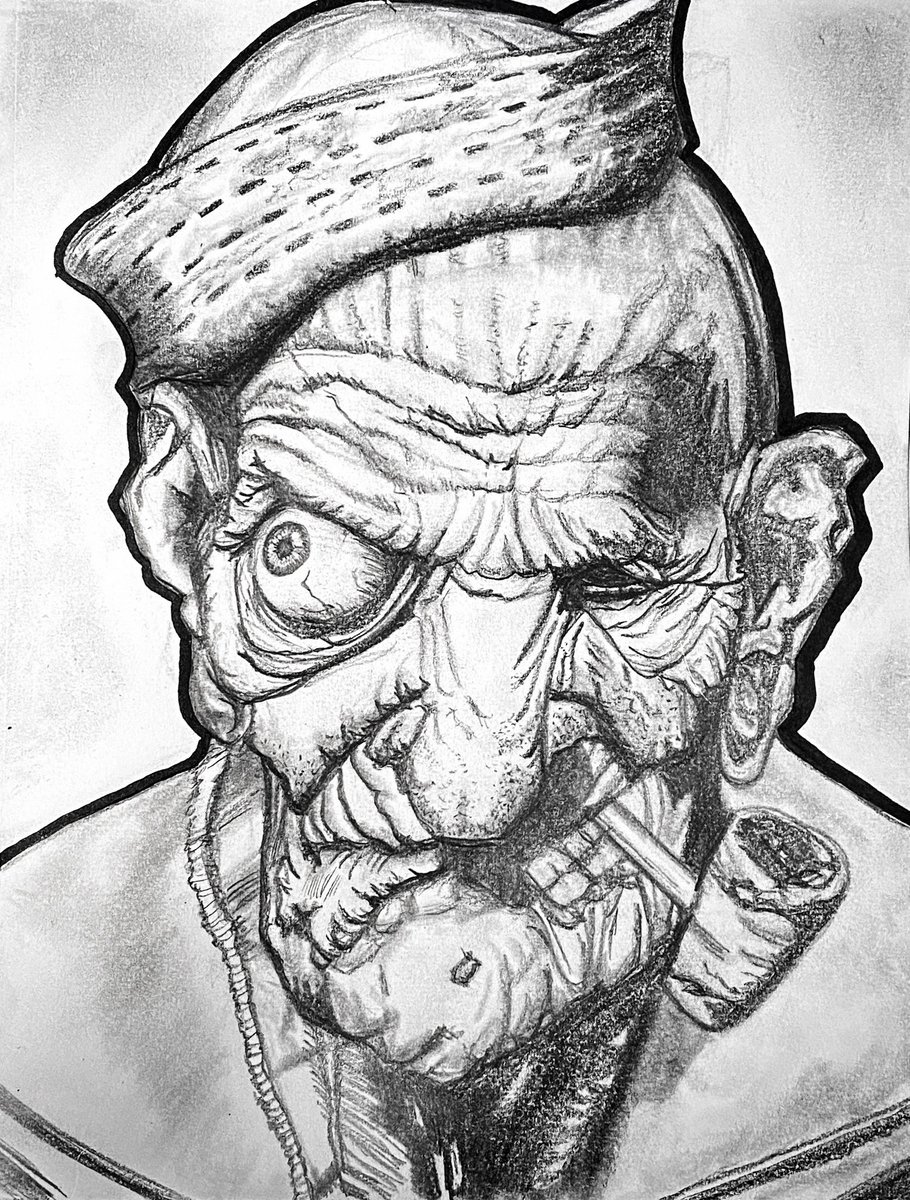 Happy Fair-weather Friday!  Here’s my sketch of Rick Baker’s sculpture of Popeye the Sailor Man!  One of my favorite interpretations of the brilliant anti-bullying icon!  “I am what I am”! #popeye #rickbaker #legend #laCageAuxFolles