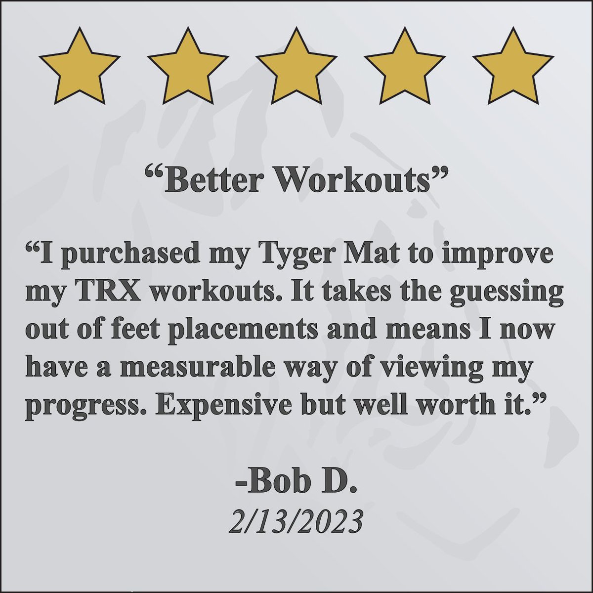 The Hits Keep Coming! 

To see more reviews and find more information on the Tyger Mat, just go to TygerMat.com

#tygermat  #TRX #trxtraining #suspensiontrainer #trxexercises #trxsuspensiontraining #suspensiontraining #trxfitness #trxsuspensiontrainer