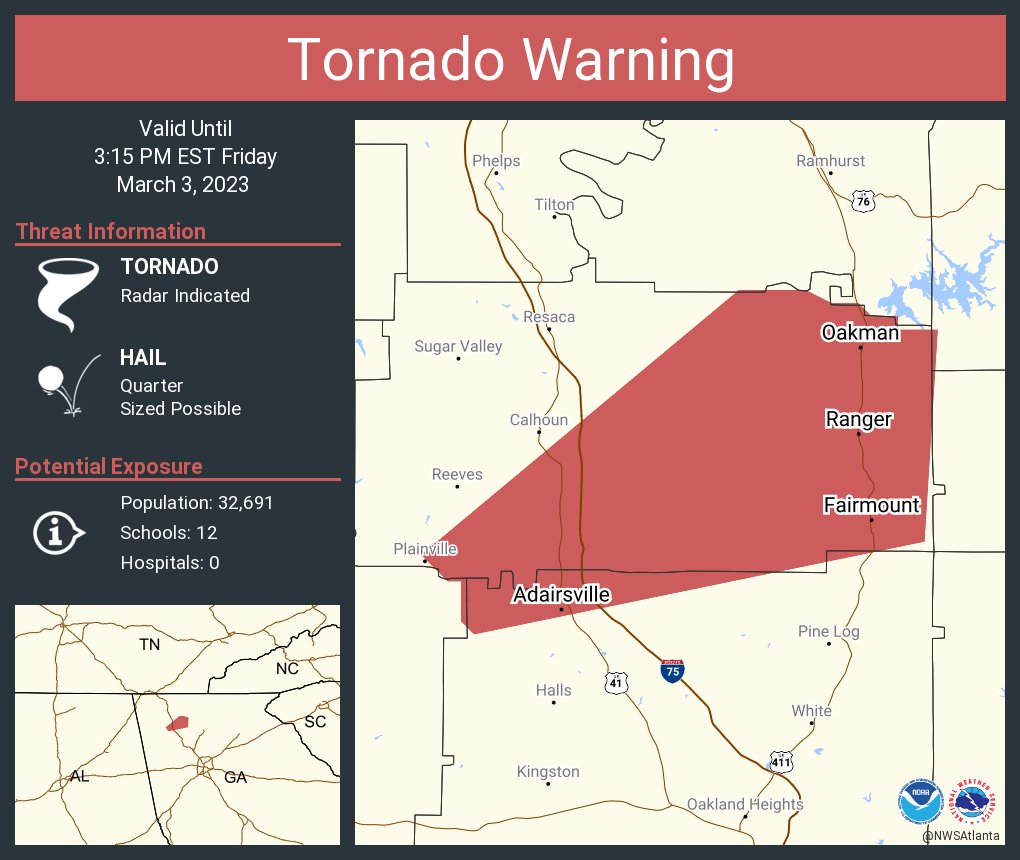 NWS Atlanta on Twitter "Tornado Warning continues for Adairsville GA