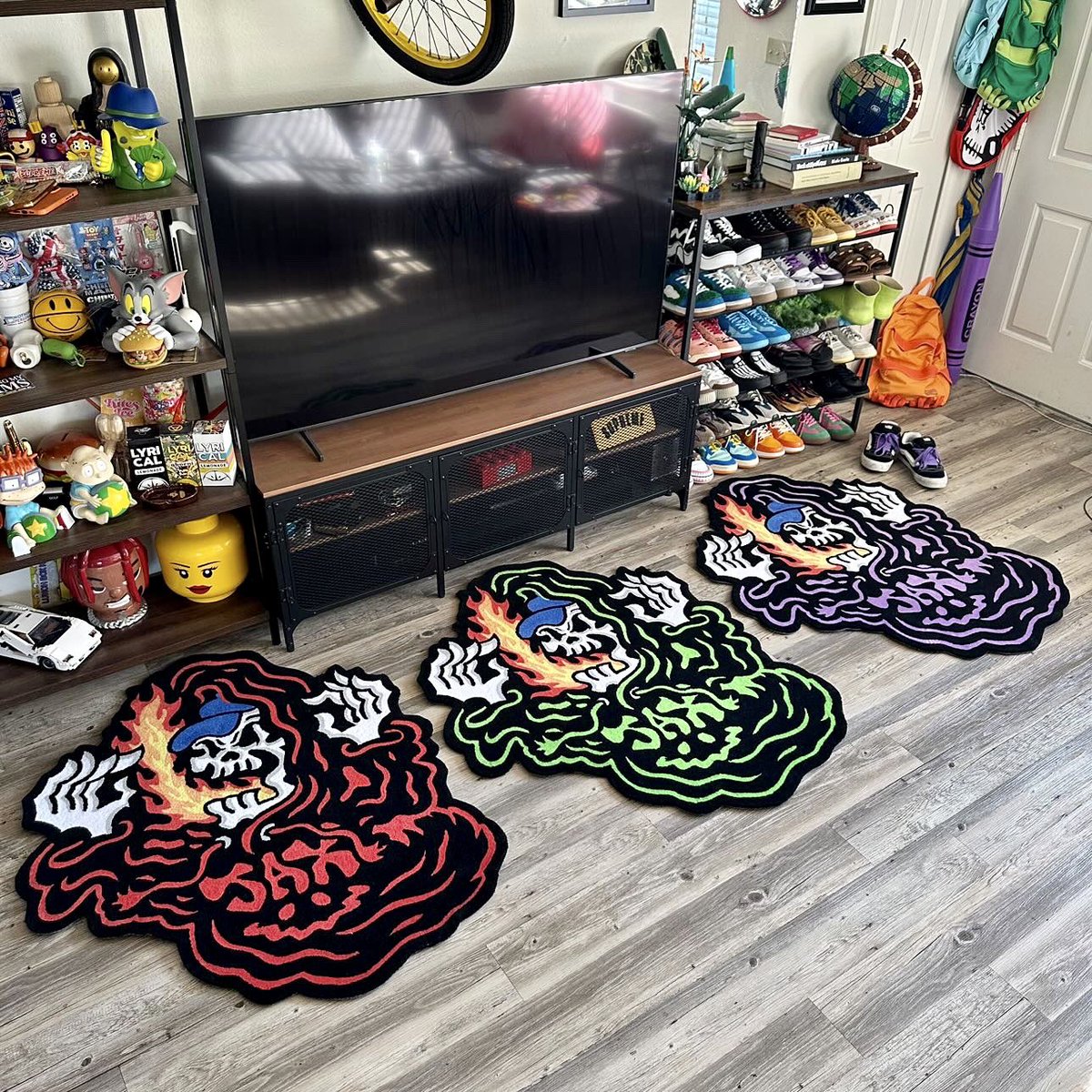 made these reaper rugs with UV reactive yarn so the skeleton glows in blacklight