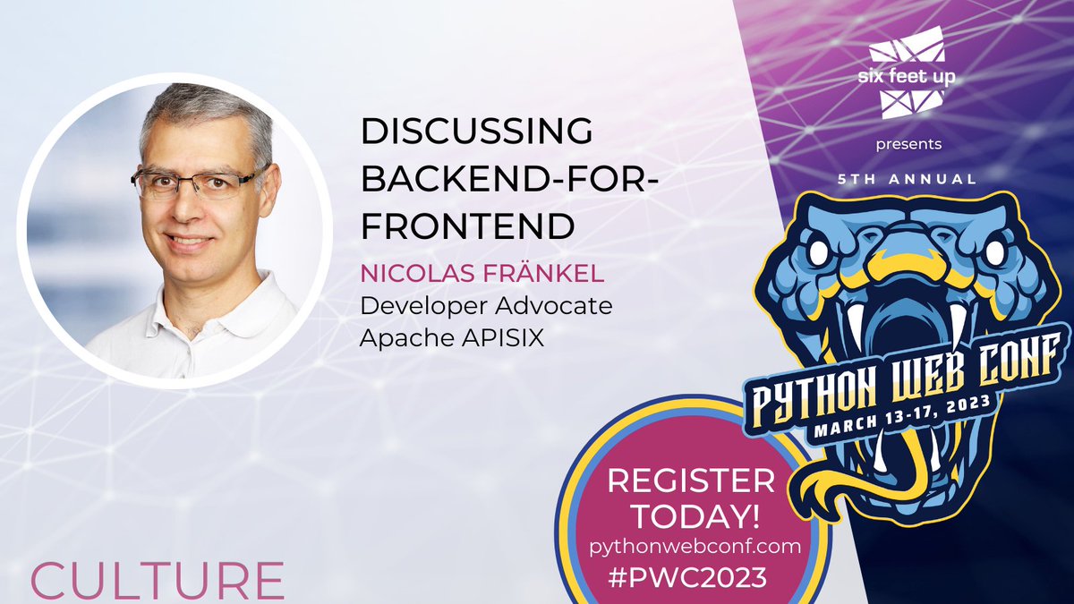 pythonwebconf's tweet image. Microservices can be complex and lead to issues. @nicolas_frankel is here to talk about a solution: #backendforfrontend! Check out his talk and more here 👉 loom.ly/Pk8DxdA
#Python #developers
#PWC2023 begins March 13. Register today: loom.ly/L8RsOSc