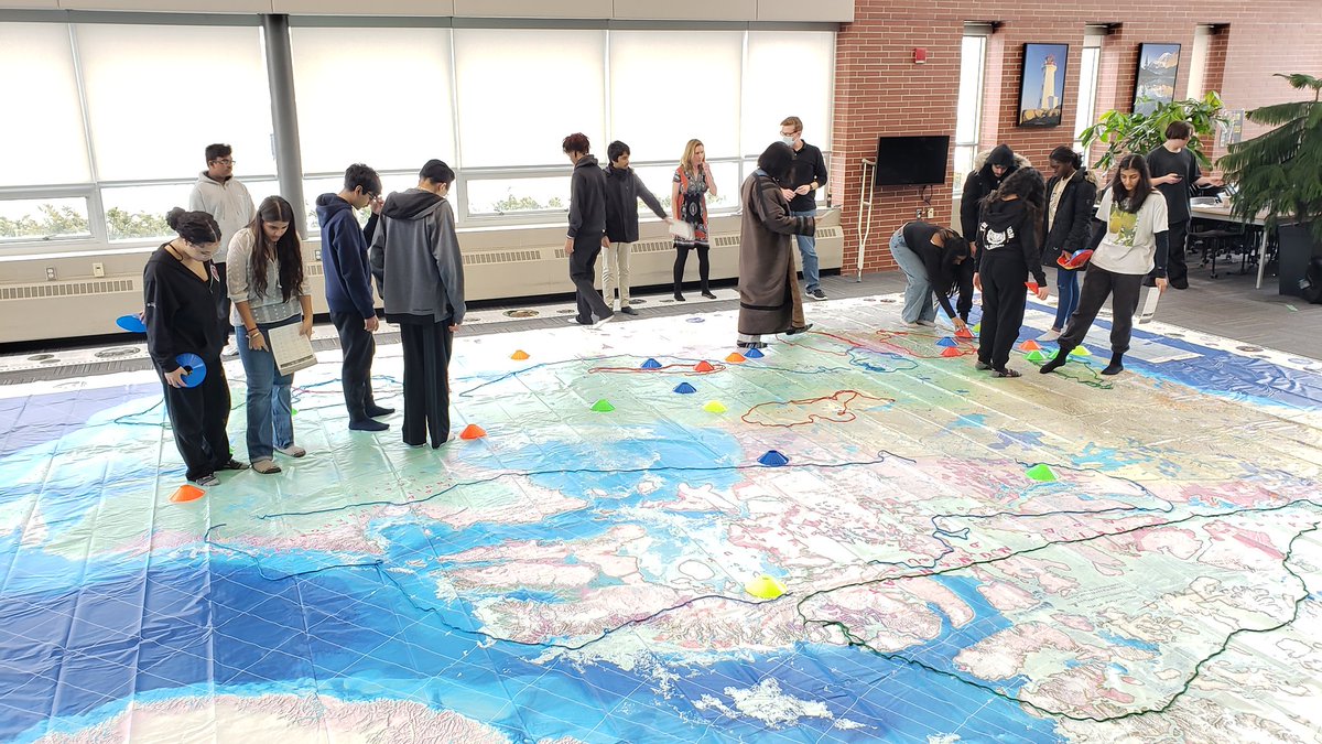 Students participate in an interactive learning experience using Indigenous Peoples Atlas of Canada Giant Floor Map on loan from PDSB. Topics discussed included Residential Schools, Notable Indigenous People, Symbols, Trade Routes and Treaties.  <a href="/PeelSchools/">Peel District School Board</a> <a href="/castlebrookess/">CastlebrookeSS</a>