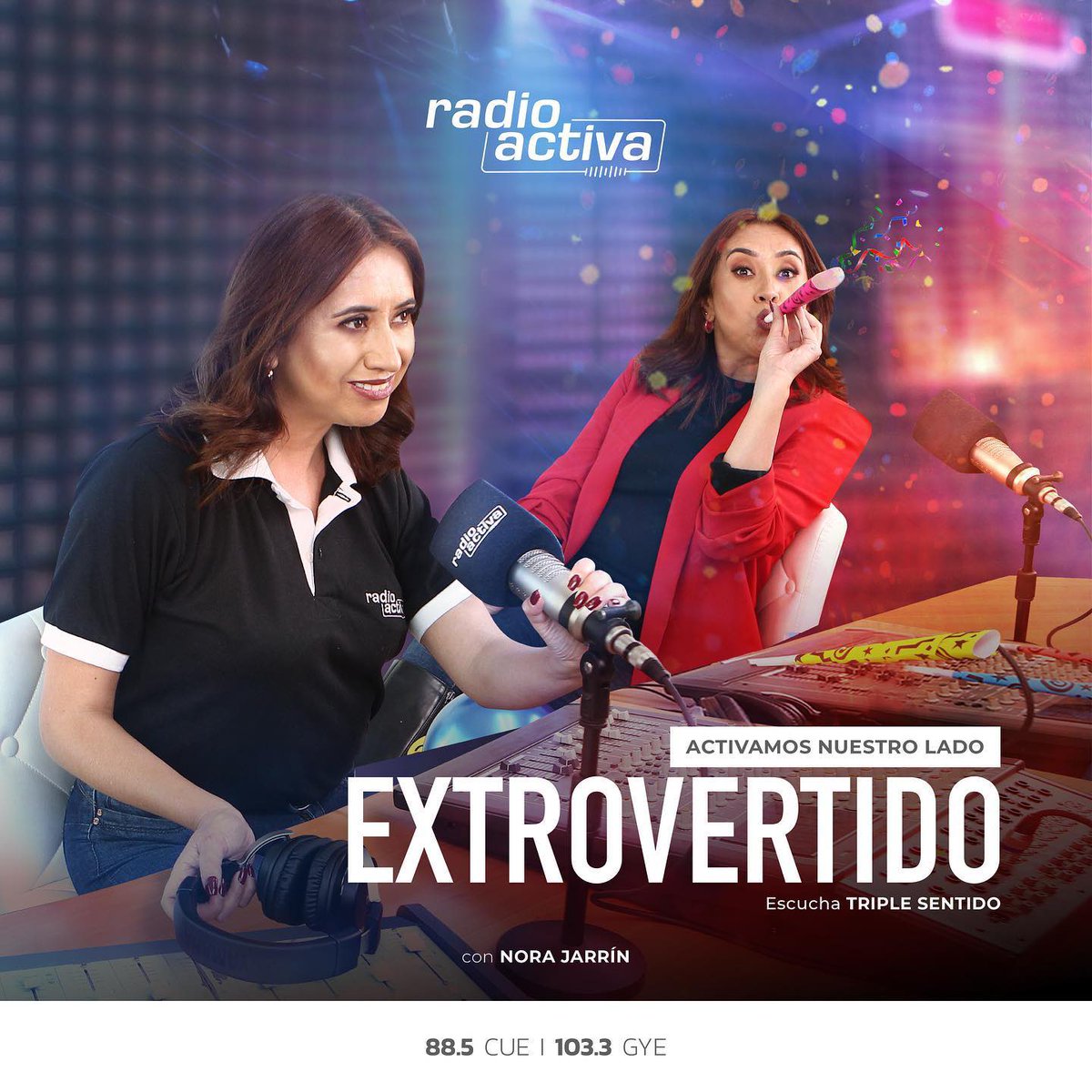 radioactiva_ec's tweet photo. #Activamos tu lado #extrovertido en "Triple Sentido" con Nora Jarrín.
Buenos temas, entrevistados y gran compañía, de lunes a viernes de 🕕 18 a 🕖 19 horas.
📻 88.5FM - CUE | 103.3FM - GYE
🌎 https://t.co/3yGQ4fBtvw
#radio #Cuenca #Guayaquil https://t.co/dmTUdCdLfG