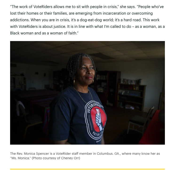 "The work of VoteRiders allows me to sit with people in crisis...this work with VoteRiders is about justice."

✨Check out this moving feature by our supporters at the <a href="/RockefellerFdn/">The Rockefeller Foundation</a> highlighting our Georgia organizer and our work!✨

rockefellerfoundation.org/case-study/bui…