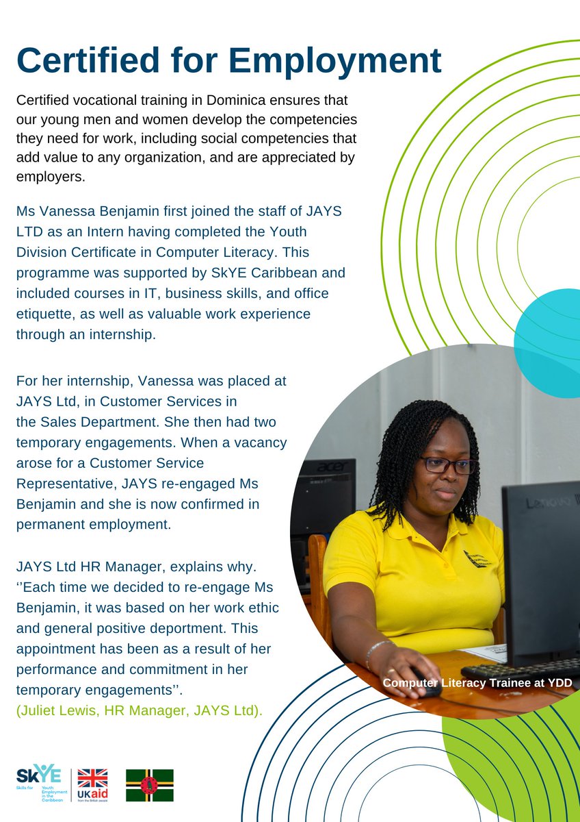 TVET certificates make a difference when employers value it because they know that these graduates bring beneficial competencies to their business. A Dominican Employer has seen this value with an employee who completed certificated training funded by SkYE skyecaribbean.com