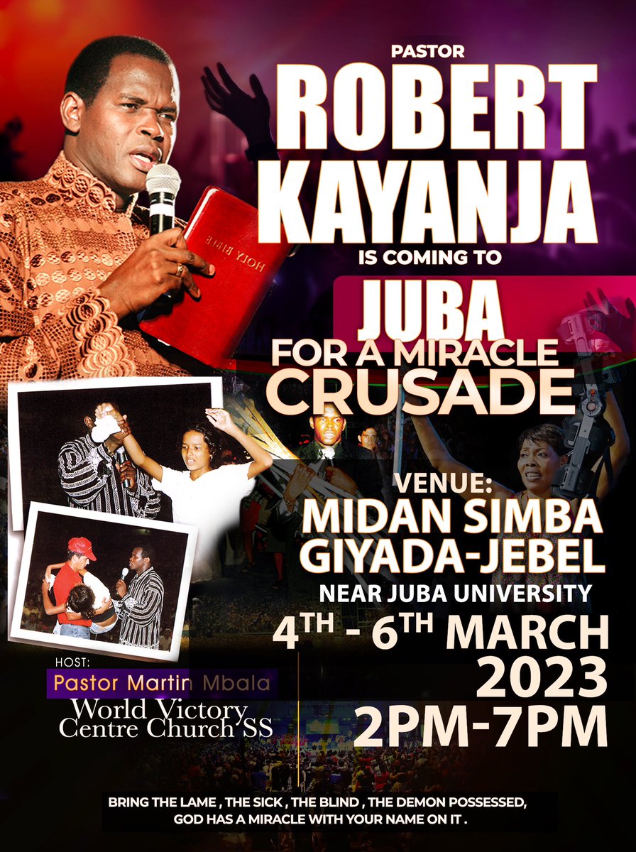 RobertKayanja's tweet photo. Cant wait to See you in Juba. God is goin to do mighty things. At Midan Simba Giyada- Jebel near Juba University. See you #jubamiraclecrusade https://t.co/fvafbqN8ED