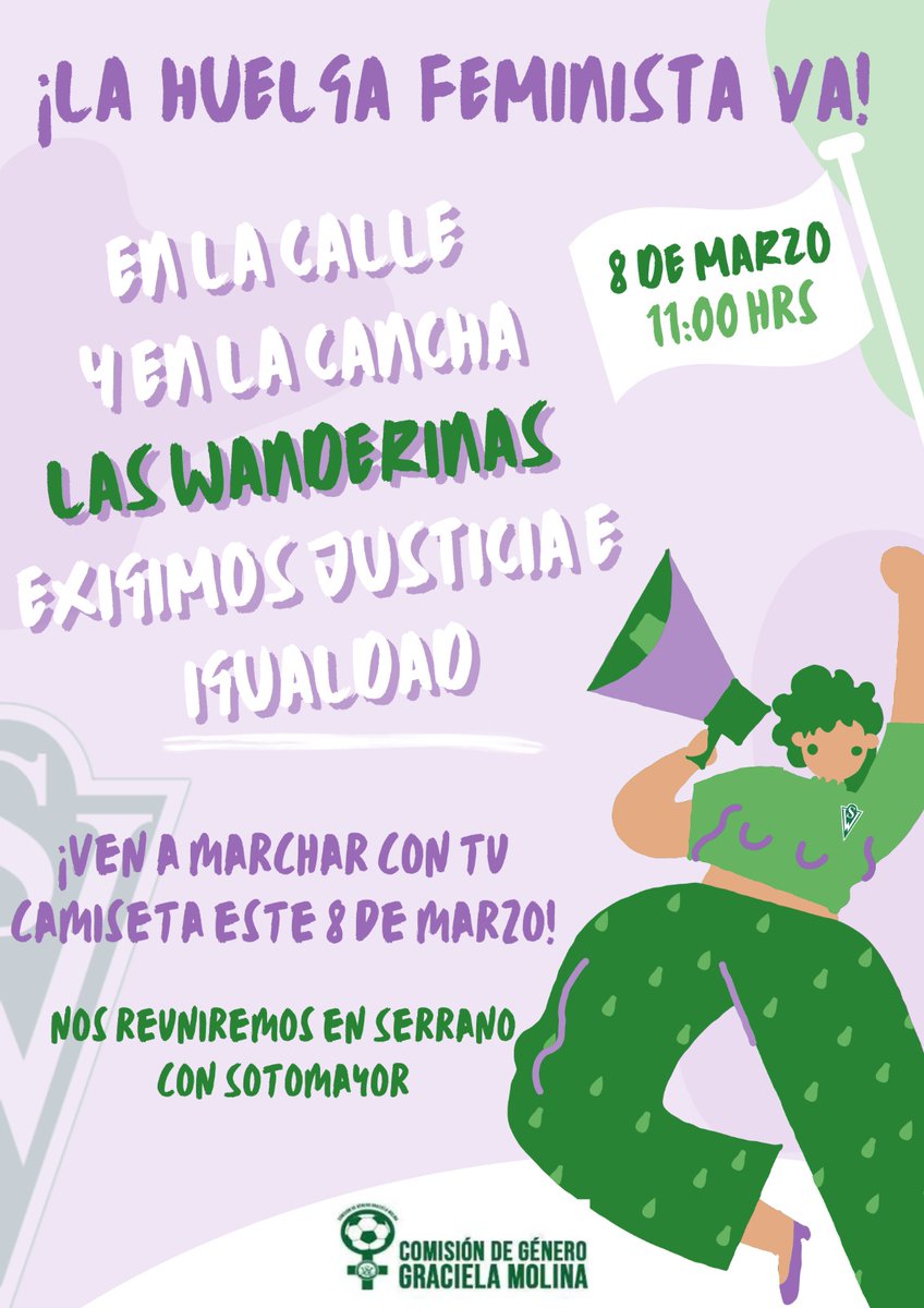 ¡La huelga feminista va!

En la calle y en la cancha, las wanderinas exigimos justicia e igualdad.
Ven a marchar con tu camiseta este 8 de marzo a las 11:00 hrs., nos reuniremos en Serrano con Sotomayor. 

¡Te esperamos!

#NuncaMasSinNosotras #LaHuelgaFeministaVa #8M2023