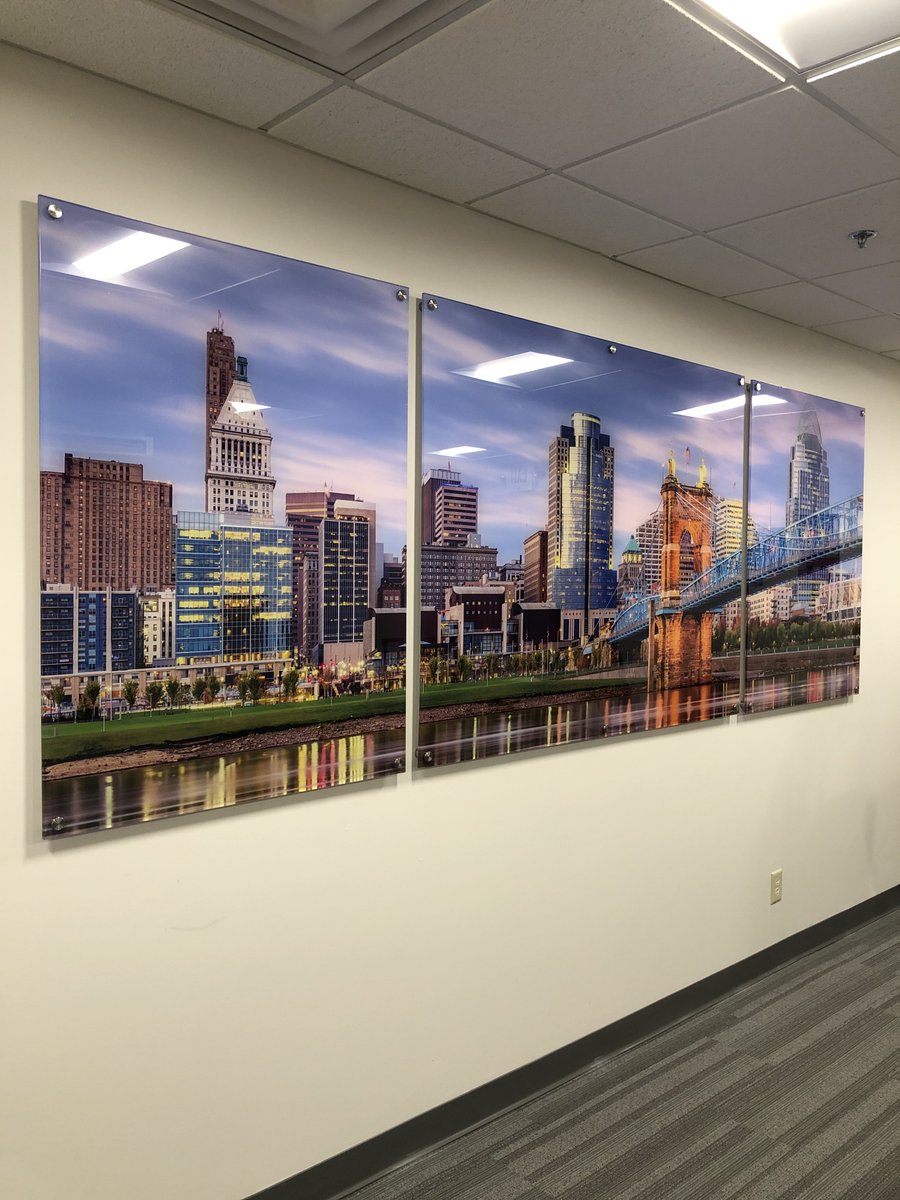 ONe of our favorite projects - a second surface #CINCINNATI  skyline acrylic sign with brushed aluminum standoffs #FridayFun
