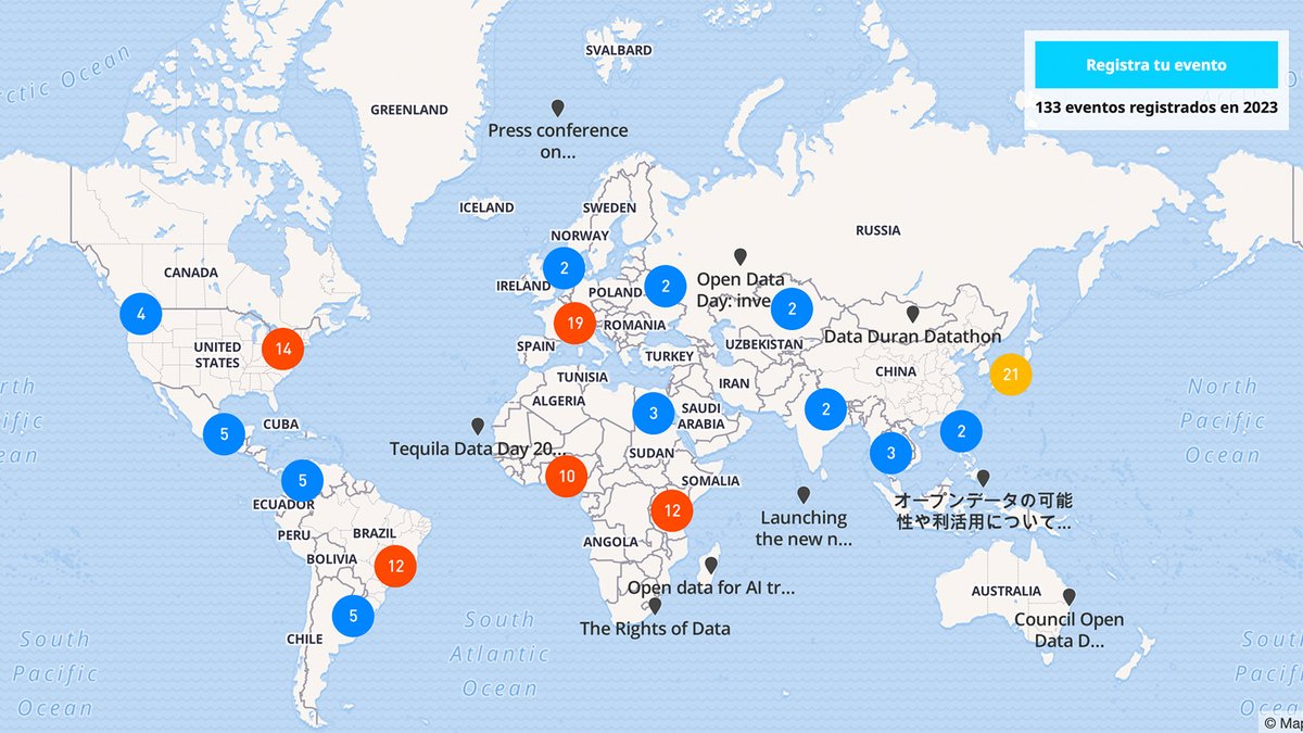 #LATAM |

📍 ¿Te gustaría participar en un evento #OpenDataDay2023 en tu ciudad?

🔎 ¡Checa el mapa en opendataday.org y prepárate a vivir la gran fiesta de los #datosabiertos a lo grande! 

¡Nos vemos en #ODD23! 🥳🎉📊