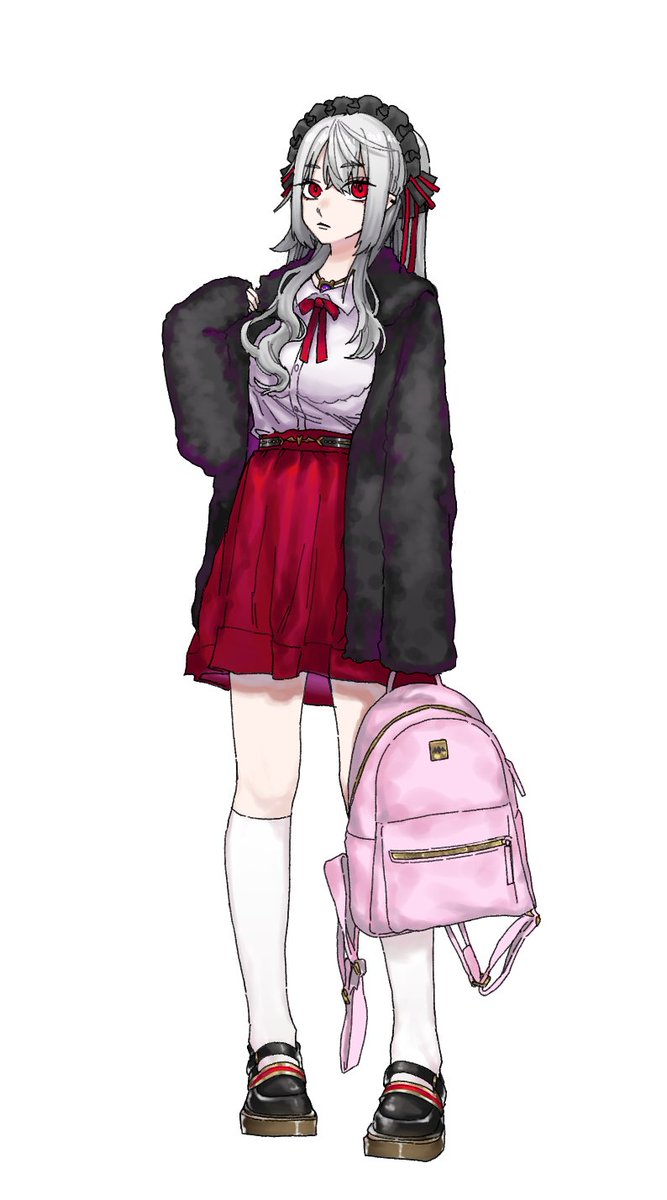 kuzuha (nijisanji) 1girl solo bag skirt red eyes red skirt genderswap (mtf)  illustration images