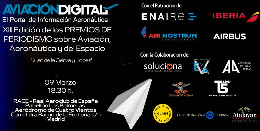 aviaciondigital's tweet photo. 🔴 @mikelalcazar, Teresa Guerrero y A. Moralejo finalistas de la XIII Edición de los Premios de Periodismo sobre aviación ✈️ en español🇪🇸.
El Reconocimiento a la Trayectoria Profesional ha recaído en J. Magariño @JFMagarino del diario “@CincoDiascom”.👉 https://t.co/u9yRuz7clq https://t.co/UUJjhVNknJ