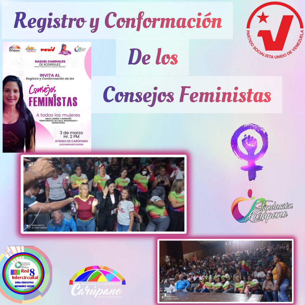 red8bermudez's tweet photo. Registro y Conformación de los Consejos Feministas con la Primera Combatiente del Municipio Bermúdez Raquel Candiales en el Ateneo de Carupano Luis Mariano Rivera, contando con la presencia de UBCH, Líderes y Lideresas Territoriales, de calle, Regionales y Municipales. https://t.co/B5QflWy3bi