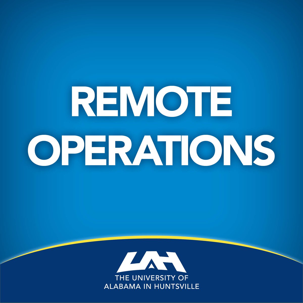 UAHuntsville's tweet photo. UAH transitions to remote operations for the remainder of Friday, March 3 due to the effects of the severe weather. Supervisors should allow remote work where possible. For info https://t.co/yRLcYPwmew https://t.co/T1O6vD8lh1