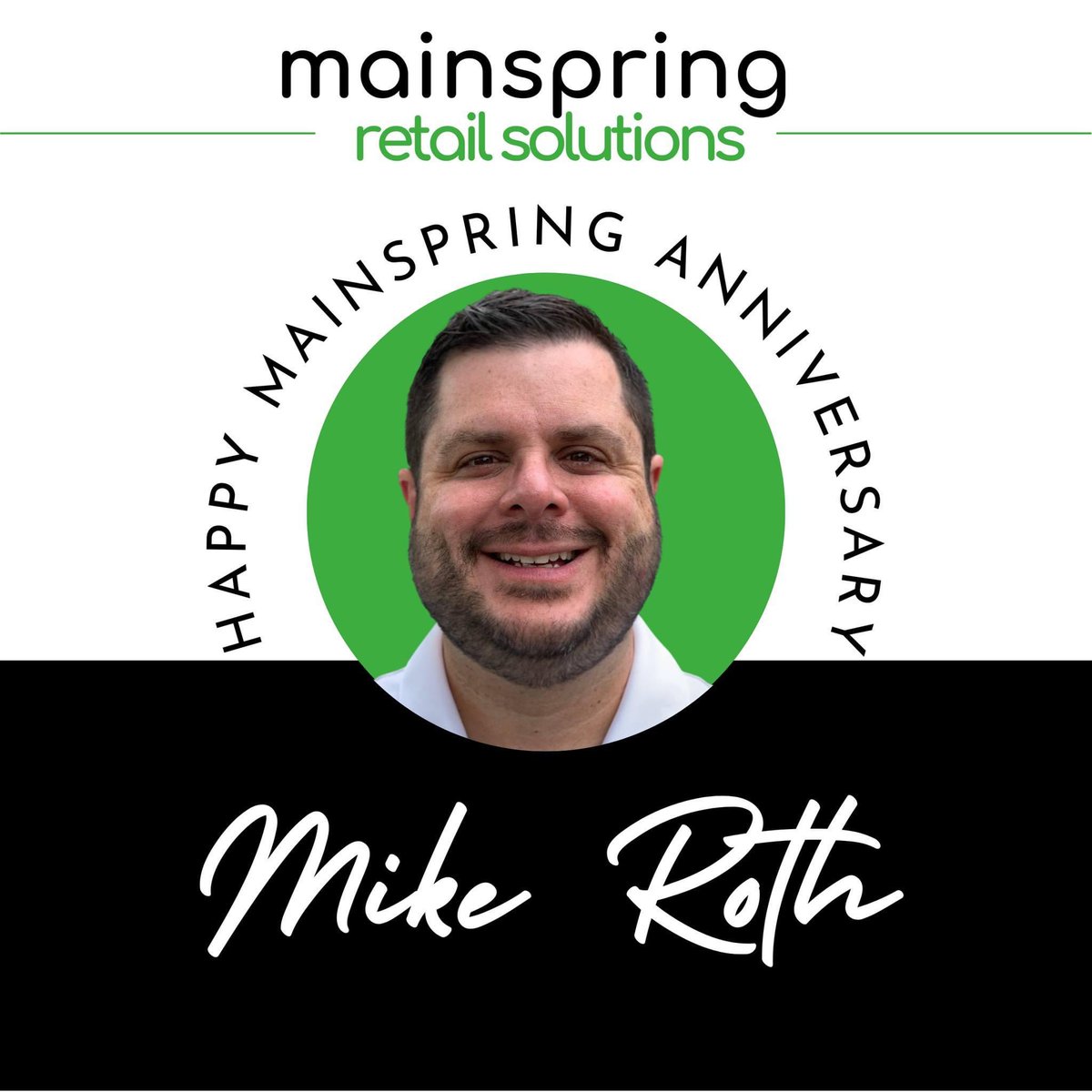 MainspringLLC's tweet photo. Happy 3-year anniversary to Mike Roth! 

As Sales Director, Mike is responsible for many of our new Counterpoint and CPShop clients. https://t.co/dnYunfxK47