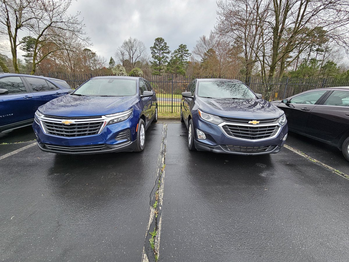 I'm fortunate that my company provides me with a car to drive for my job. This one is the 8th they've provided. Retiring my '19 Chevy Equinox with 98,851 miles and replacing it with a '23 Equinox with 88 miles. #newcar #ChevroletEquinox #bluecar #companycar