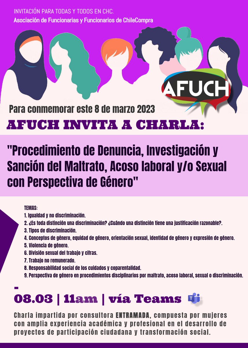 08.MARZO | 11am | vía Teams

INVITA Asociación de Funcionarias y Funcionarios de ChileCompra 
afuchilecompra.cl